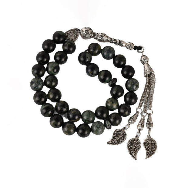 Agate Tasbih with Silver Leaf Tassel
