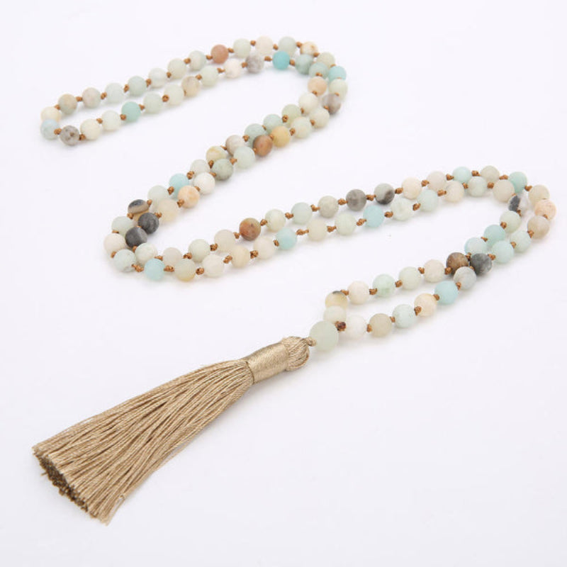 Boho Tassel Necklace – Pastel Frosted Beads, Long Layering