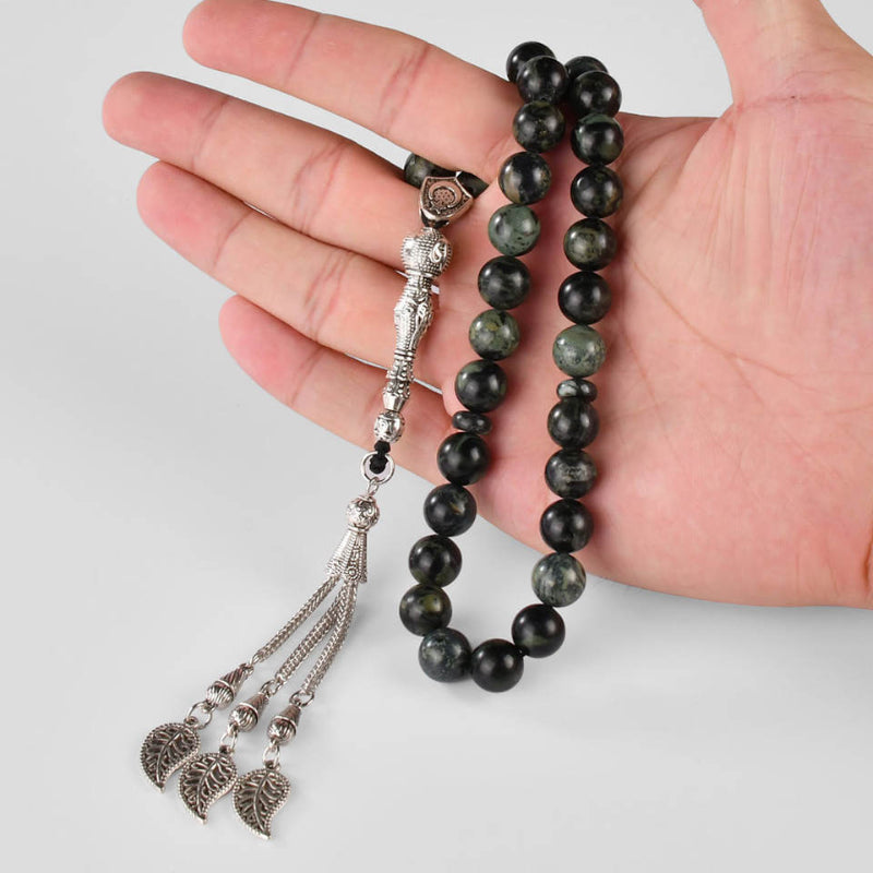 Agate Tasbih with Silver Leaf Tassel