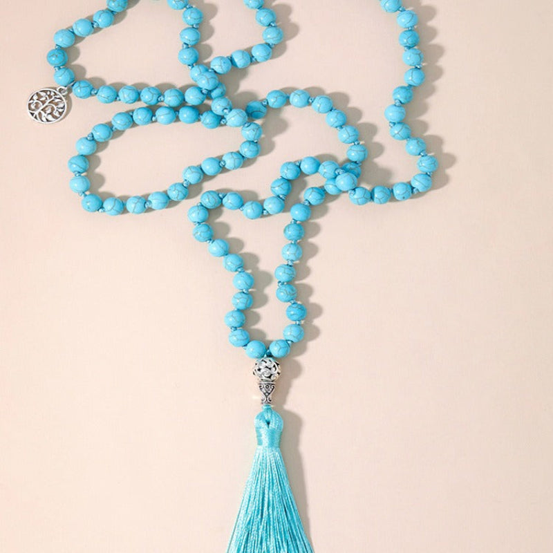 Turquoise Tassel Necklace – Boho Medallion Pendant