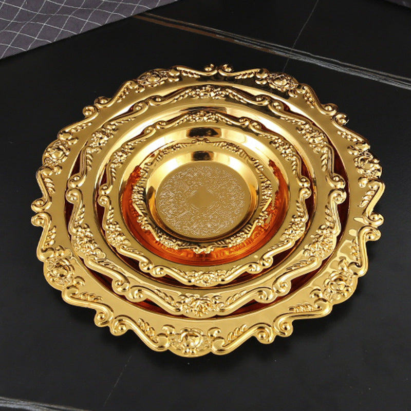 4-Piece Round Gold Tray Set – Moroccan Style Serving