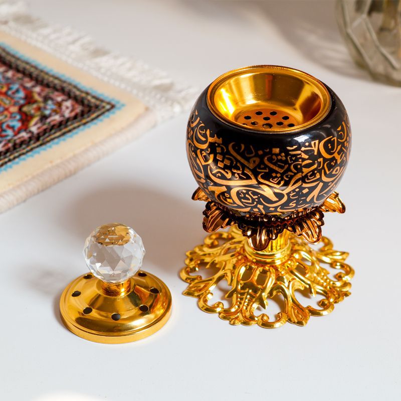 Black & Gold Arabic Pattern Incense Burner