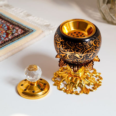 Black & Gold Arabic Pattern Incense Burner