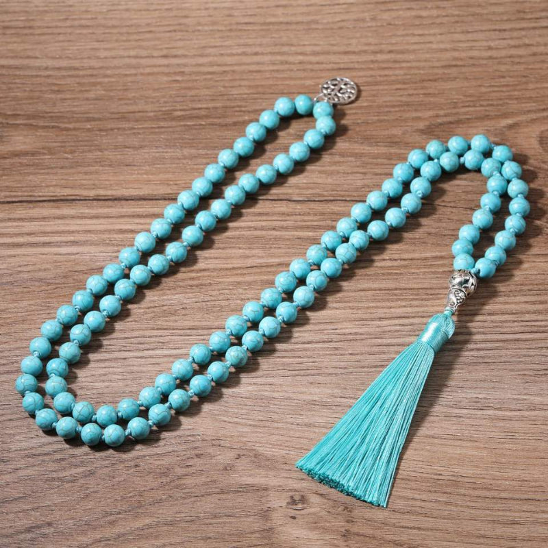 Turquoise Tassel Necklace – Boho Medallion Pendant
