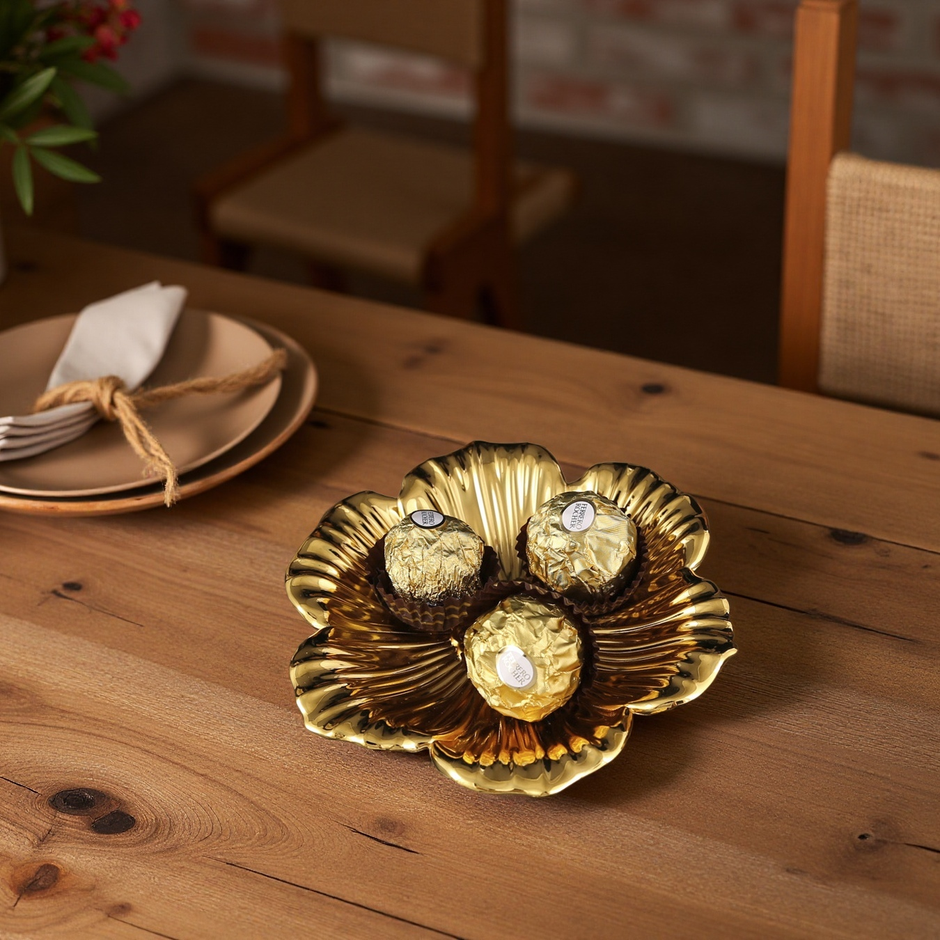Gold Metal Arabic Floral Snack Dish