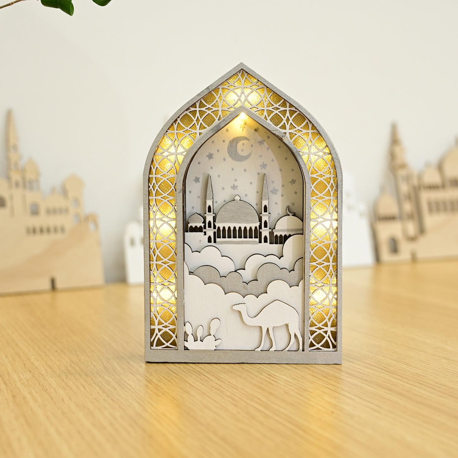 Ramadan Night Light – LED Wooden Mosque Arch (Camel)