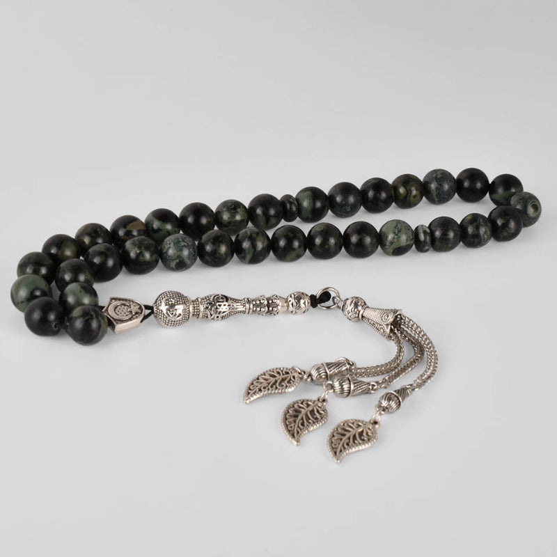 Agate Tasbih with Silver Leaf Tassel