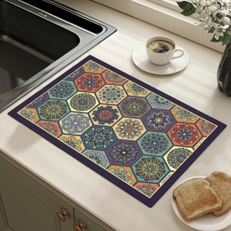 Moroccan Mosaic Dish Drying Mat, Absorbent & Non-Slip