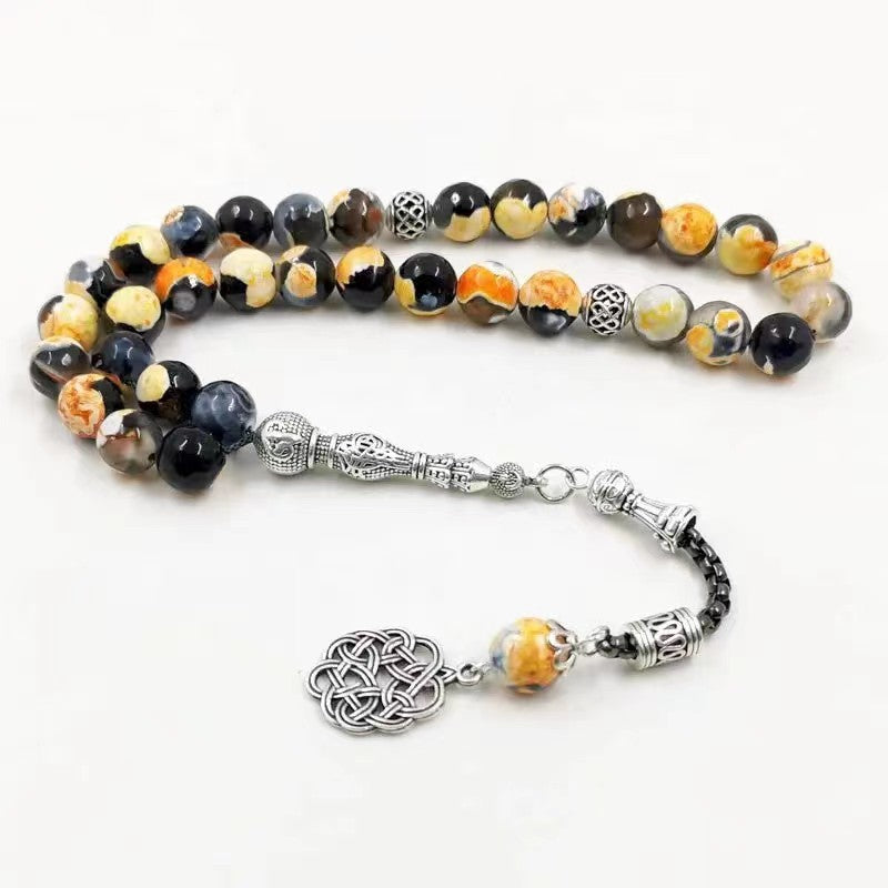 Agate Tasbih Prayer Beads – 33 Beads with Metal Tassel
