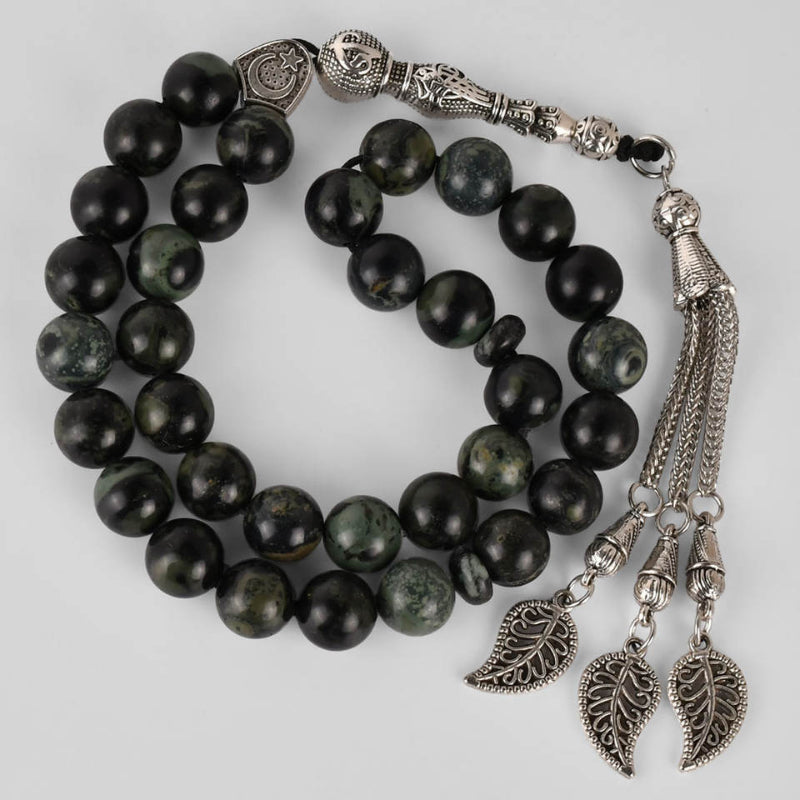 Agate Tasbih with Silver Leaf Tassel