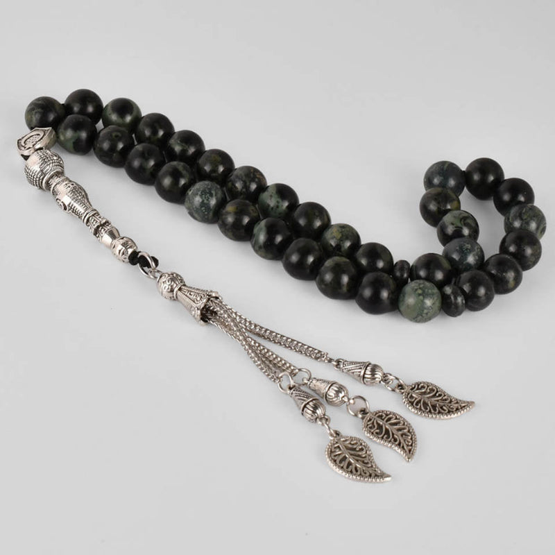 Agate Tasbih with Silver Leaf Tassel