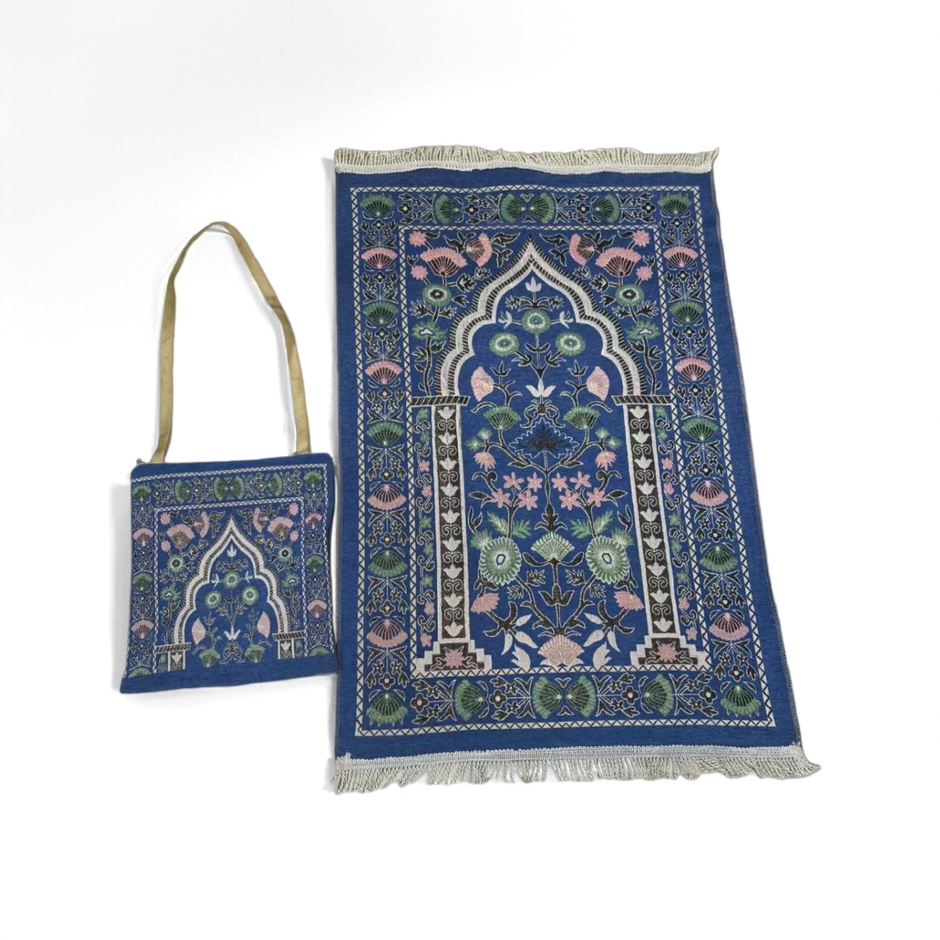 Prayer Mat with Carry Bag – Blue Mihrab Design
