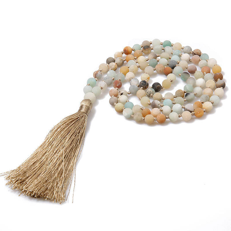 Boho Tassel Necklace – Pastel Frosted Beads, Long Layering