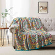 Boho Floral Jacquard Cotton Throw Blanket – Teal & Mustard