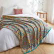 Boho Floral Jacquard Cotton Throw Blanket – Teal & Mustard
