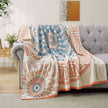 Boho Cotton Jacquard Throw Blanket – Coral & Blue Mist