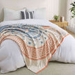 Boho Cotton Jacquard Throw Blanket – Coral & Blue Mist