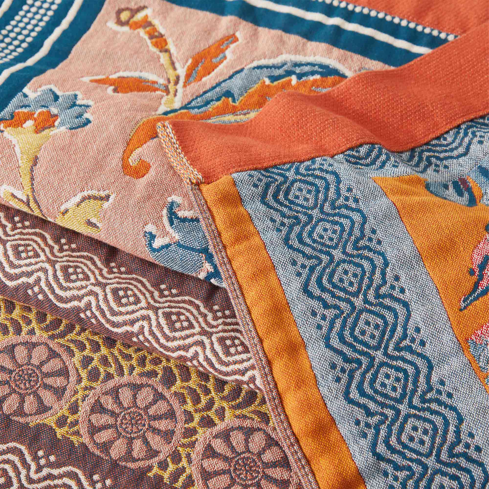 Boho Paisley Cotton Throw Blanket – Rust & Teal