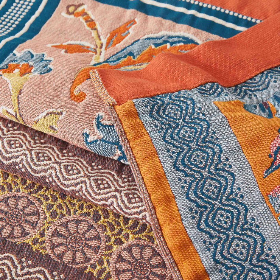 Boho Paisley Cotton Throw Blanket – Rust & Teal