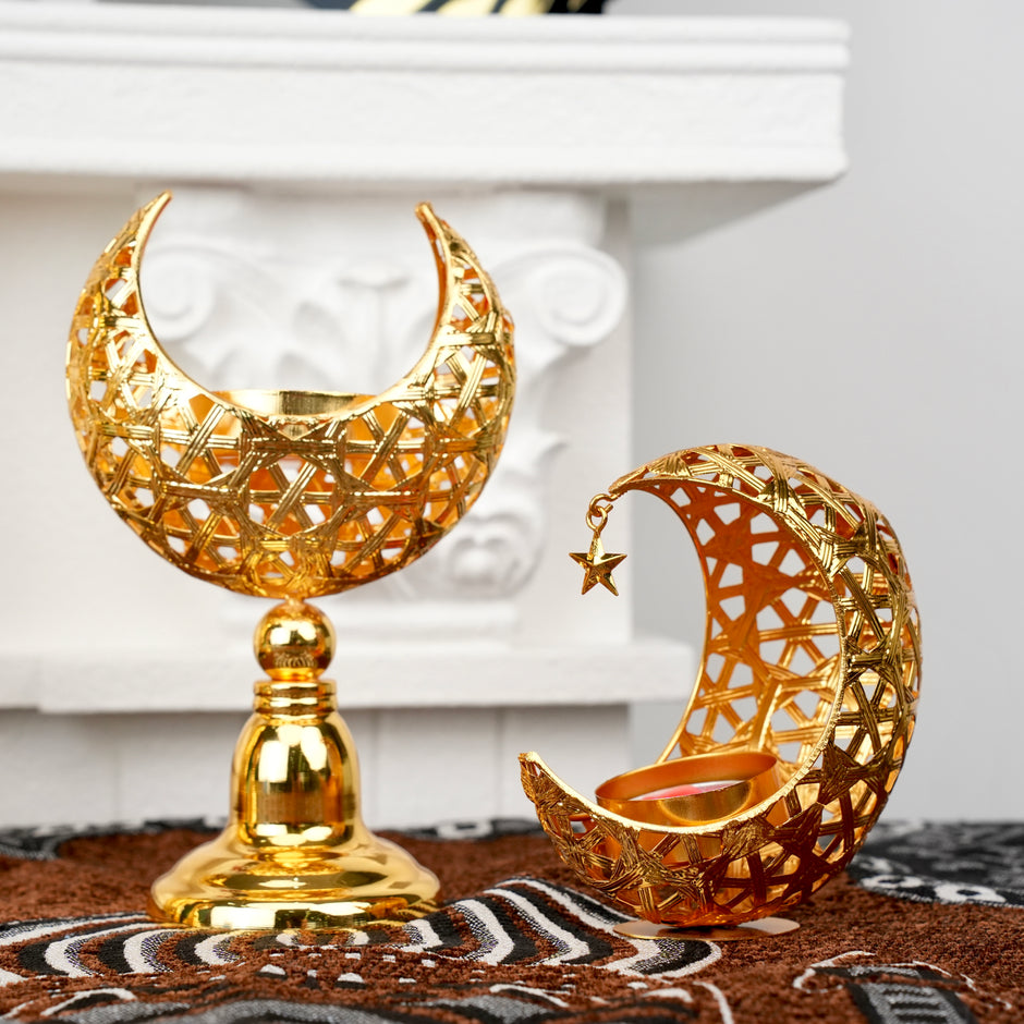 Islamic Moon-Shaped Metal Candle Holder