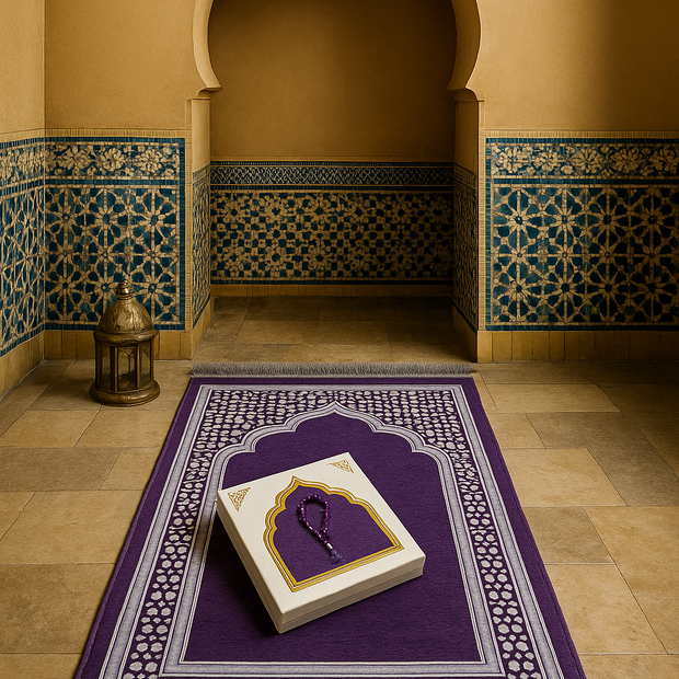 Purple Prayer Mat & Tasbih 2-Piece Set