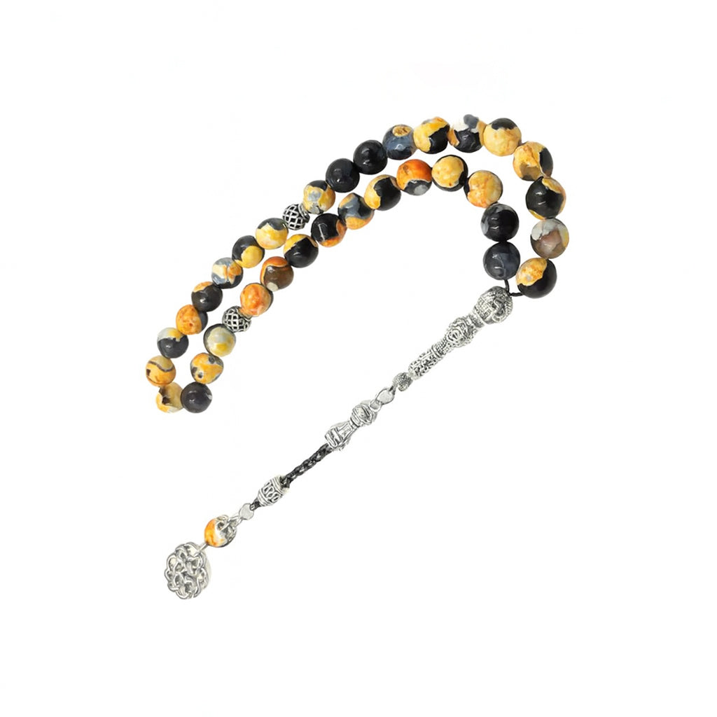Agate Tasbih Prayer Beads – 33 Beads with Metal Tassel