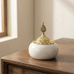 Moroccan Ceramic Incense Burner – Ivory White & Gold