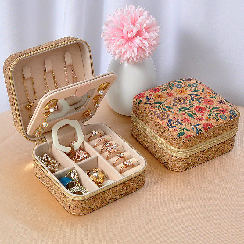 Cork Travel Jewelry Box with Mirror –  Floral