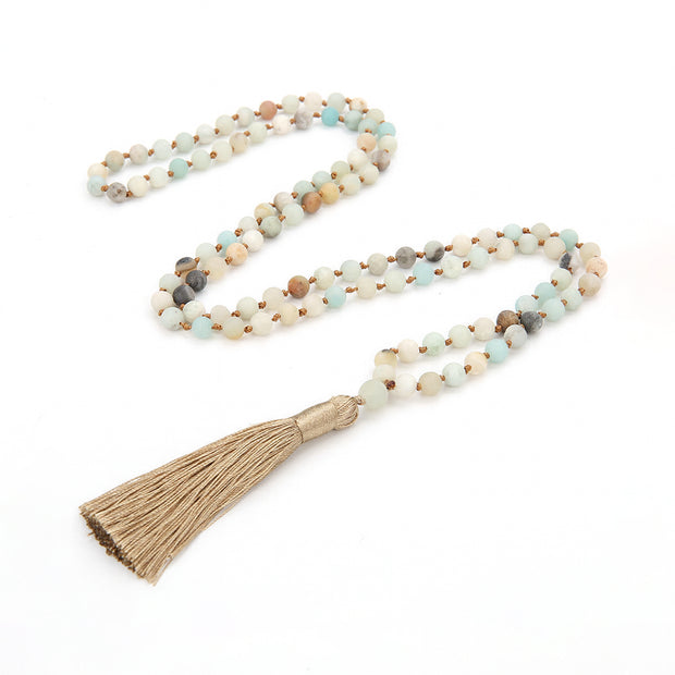 Boho Tassel Necklace – Pastel Frosted Beads, Long Layering