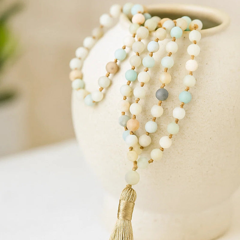 Boho Tassel Necklace – Pastel Frosted Beads, Long Layering
