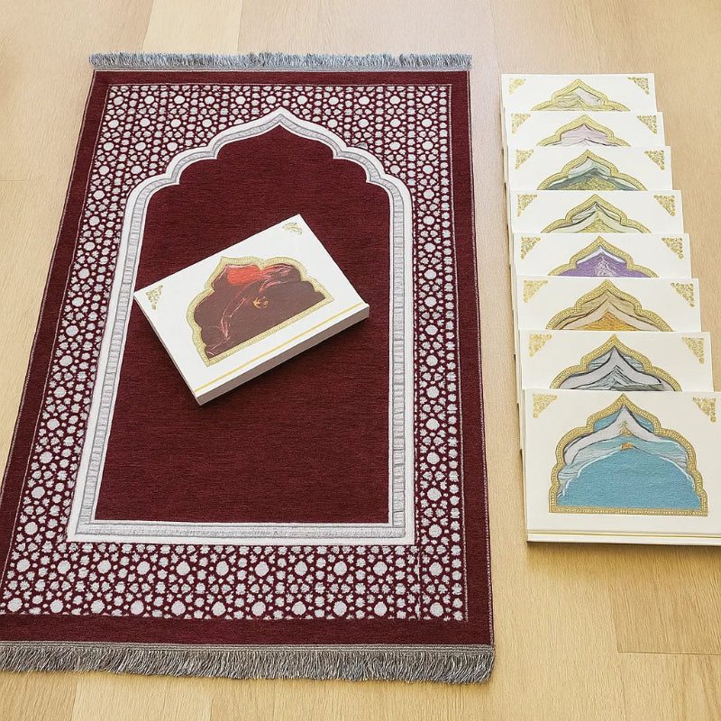 Burgundy Prayer Mat & Tasbih 2-Piece Set