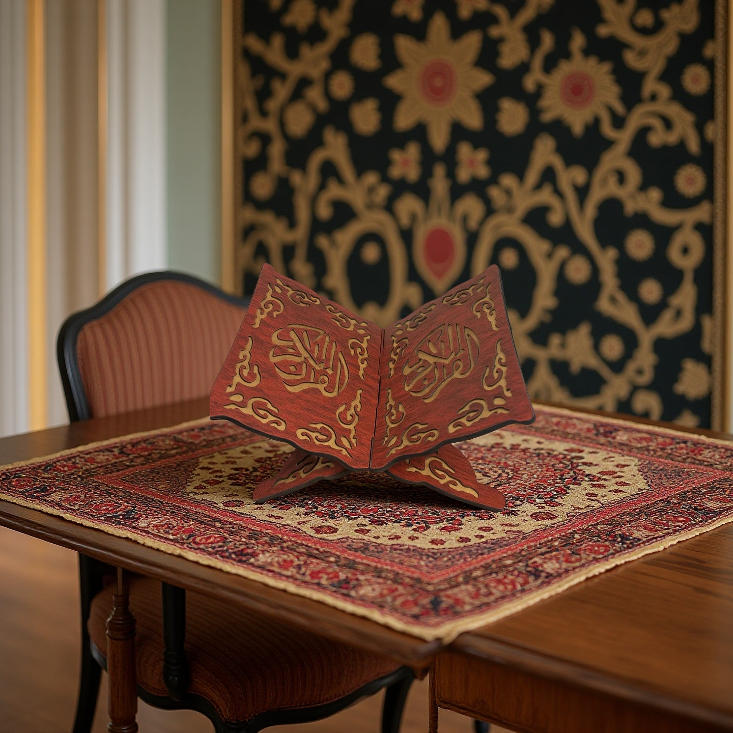 Arabesque Wooden Book Stand – Burgundy Red