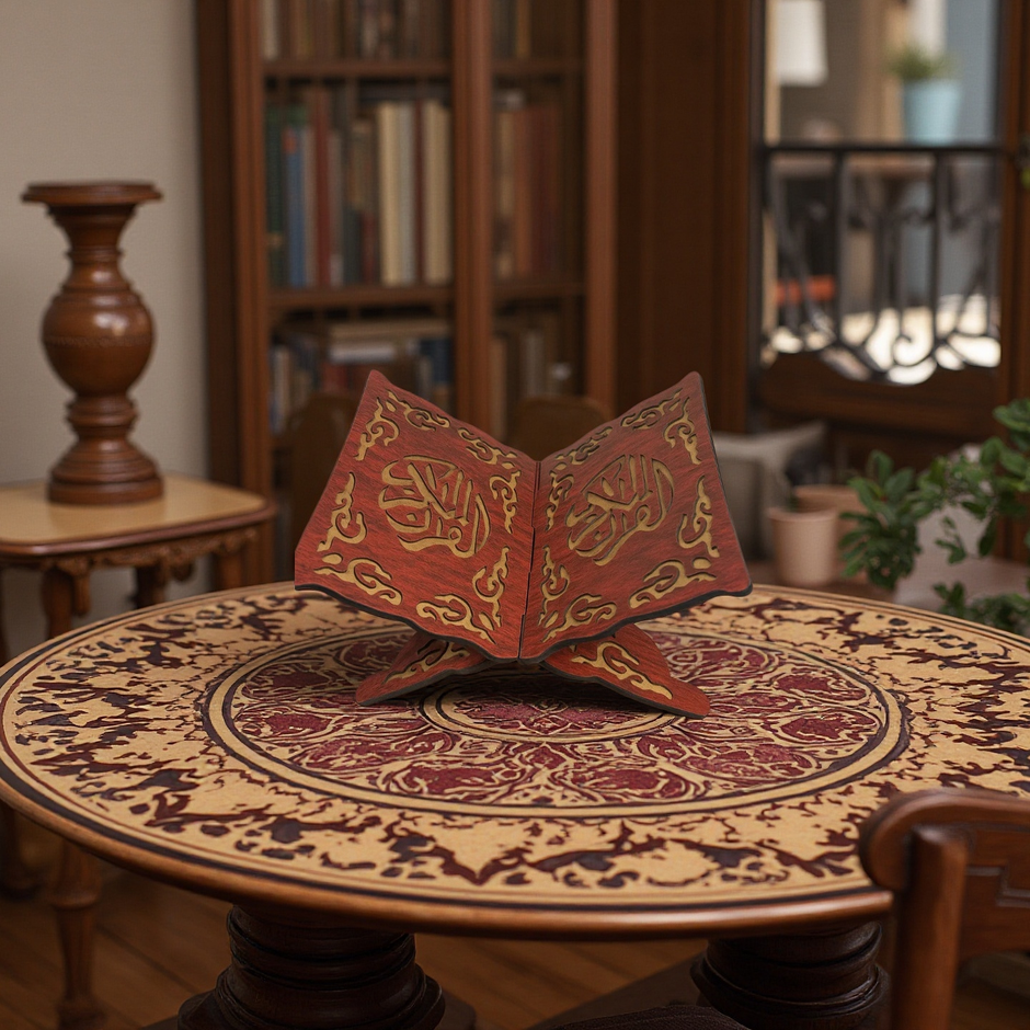Arabesque Wooden Book Stand – Burgundy Red
