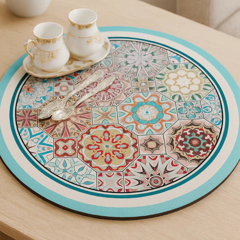 Moroccan Mosaic Trivet Mat – Floral Blue & Red