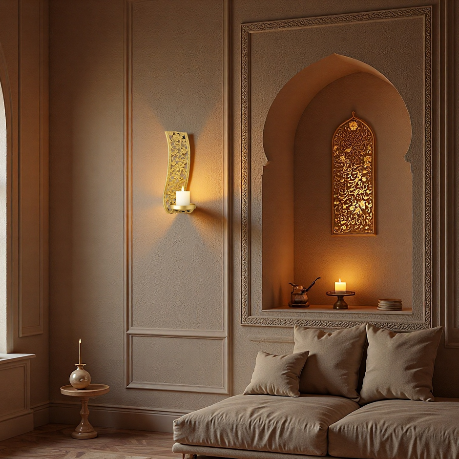 Gold Metal Filigree Ornate Wall Candle Sconce