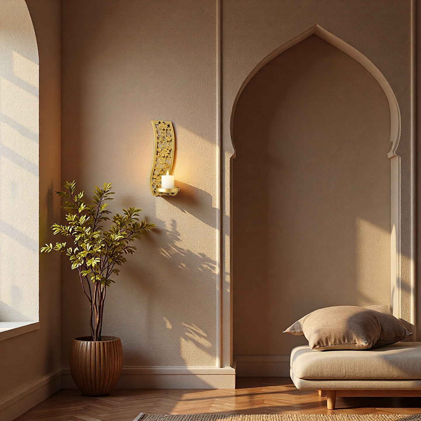 Gold Metal Filigree Ornate Wall Candle Sconce