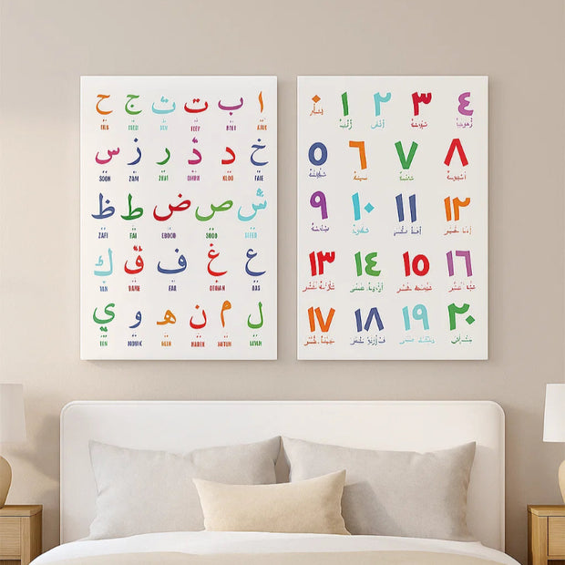 Arabic Alphabet & Numbers Canvas Wall Art – 2-Piece Set