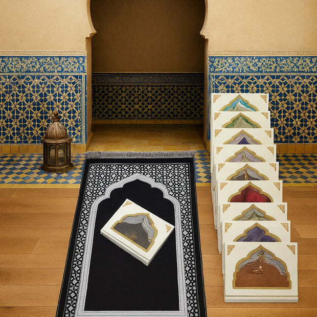 Black Prayer Mat & Tasbih 2-Piece Set