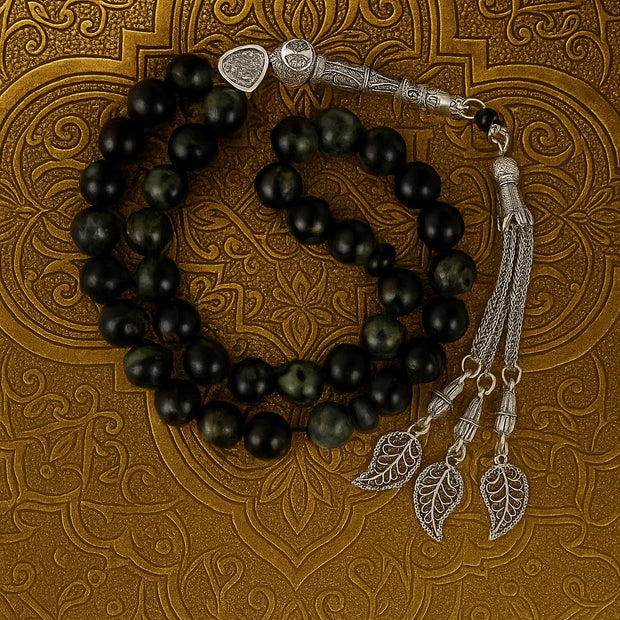 Agate Tasbih with Silver Leaf Tassel