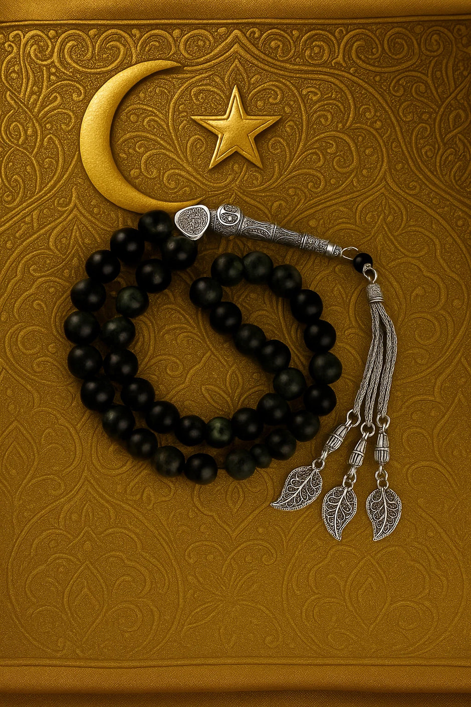 Agate Tasbih with Silver Leaf Tassel