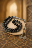 Snowflake Obsidian Tasbih — 33 Beads, Silver Tassel