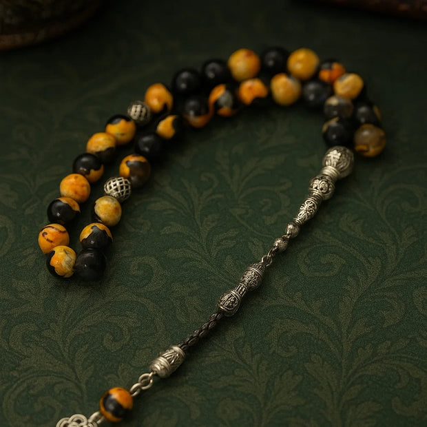 Agate Tasbih Prayer Beads – 33 Beads with Metal Tassel
