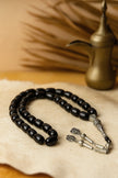 Black Onyx Tasbih – 33 Prayer Beads with Silver Tassel
