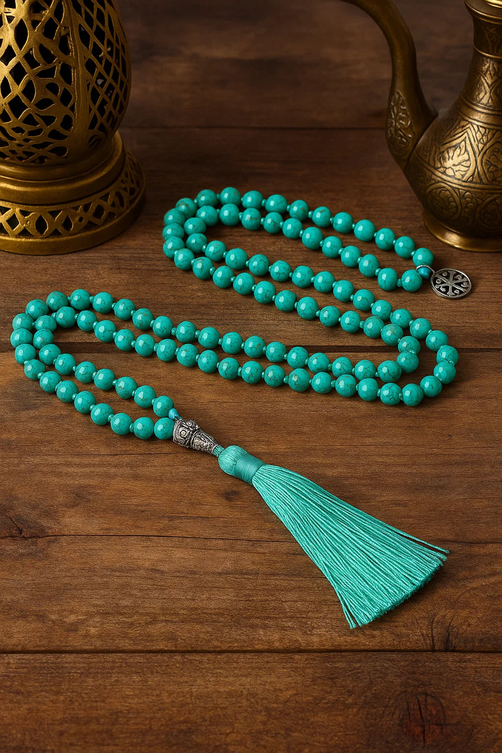 Turquoise Tassel Necklace – Boho Medallion Pendant