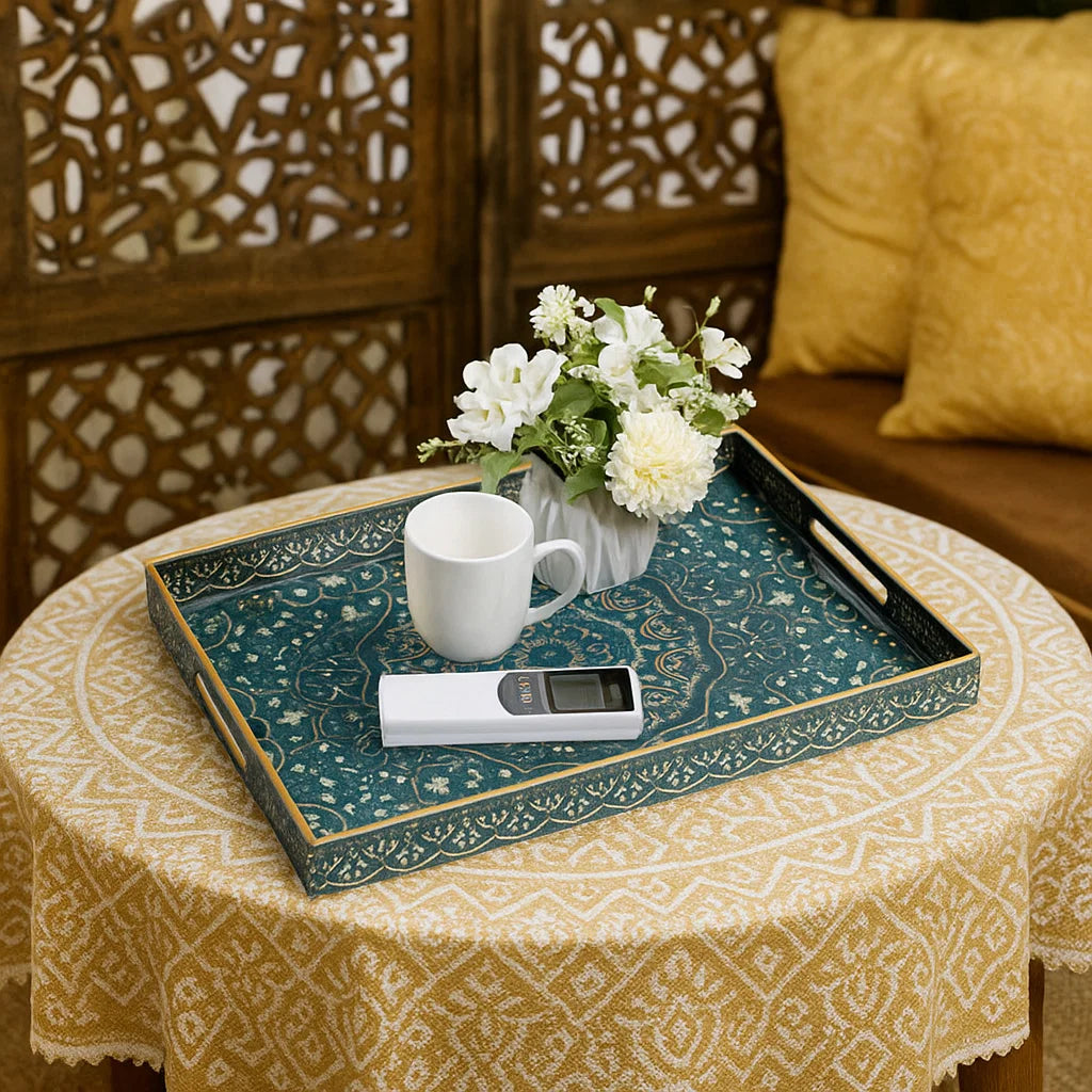 Moroccan Style Rectangular Serving Tray – Blue & Gold