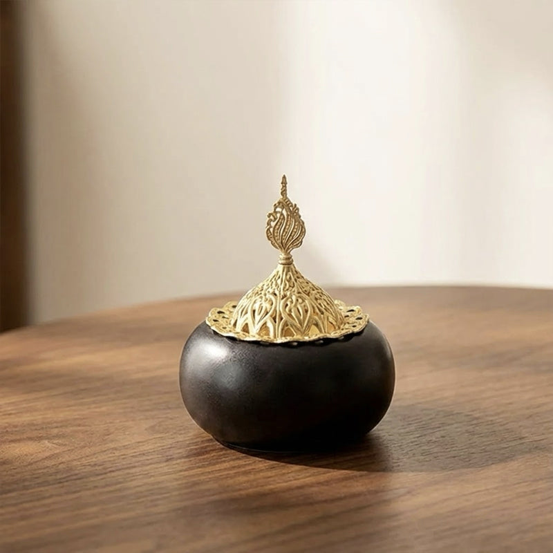Moroccan Ceramic Incense Burner – Black & Gold