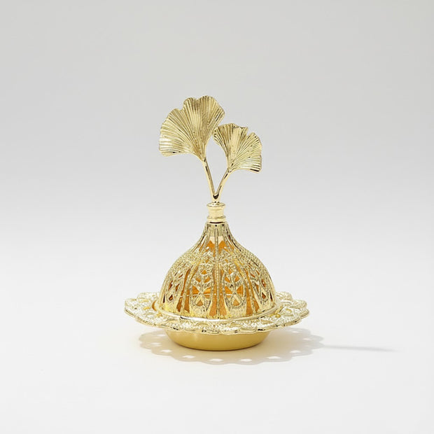 Ginkgo Leaf Gold Metal Incense Burner