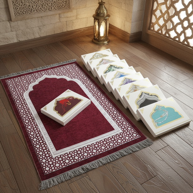 Burgundy Prayer Mat & Tasbih 2-Piece Set