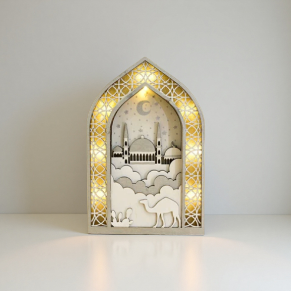 Ramadan Night Light – LED Wooden Mosque Arch (Camel)