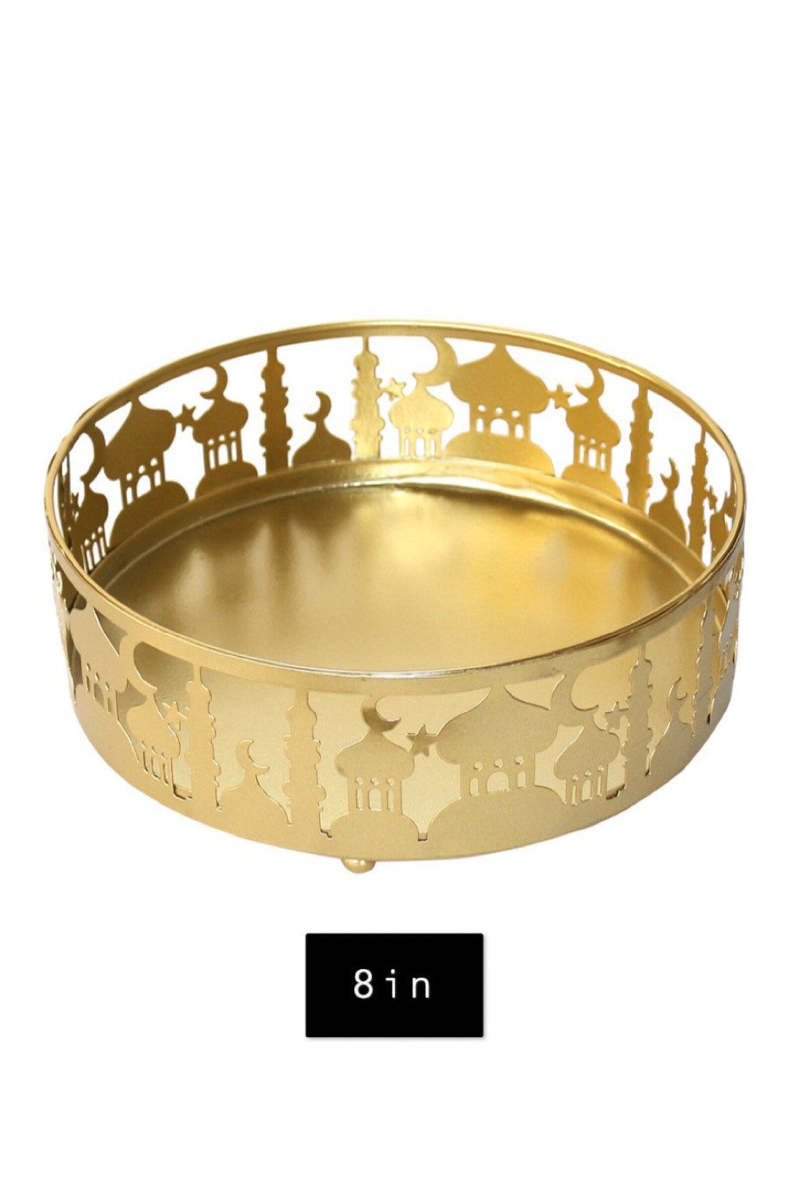 Set of 3 Gold Metal Eid Mubarak Food Tray Storage Containers